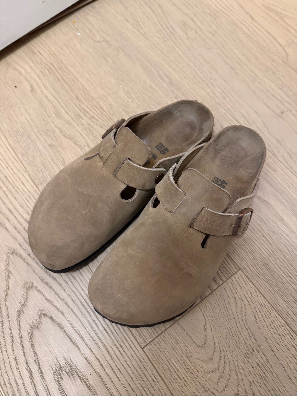 Birkenstock Sandal-Style Suede Slip-On Clogs in Light Taupe